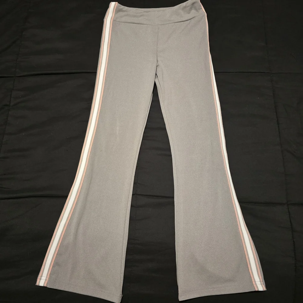 Carters Girls Flare Pants Gray Pink‎ Stripe Athletic Stretch Leggings Size 10